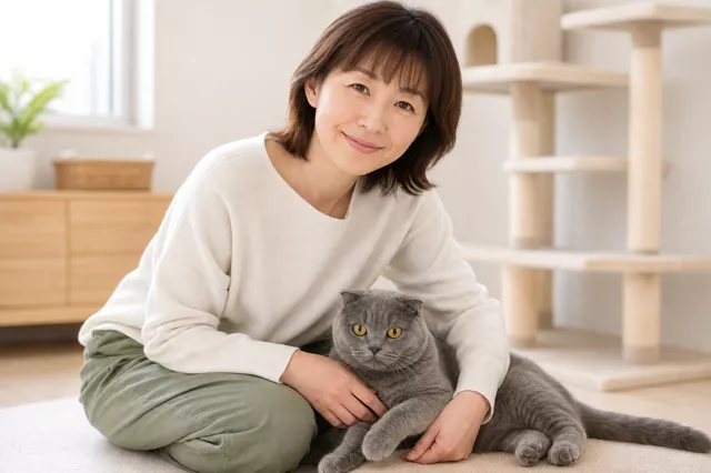 猫と一緒に写る鈴木あゆみさん